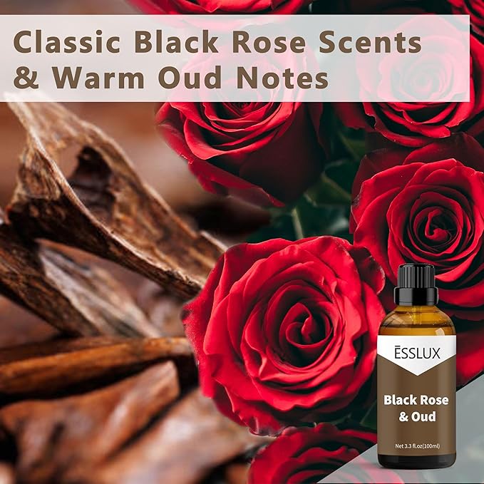 Black Rose & Oud Fragrance Oil, ESSLUX Large Single Scented Oils 100 ml (3.3 oz), Aromatherapy Essential Oils for Home for Diffuser, Massage, Soap, Candle Making Scents - Bloomnest