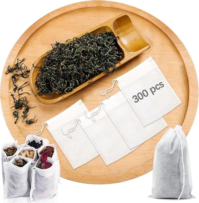 300 Pcs Empty Tea Bags for Loose Leaf Tea, Disposable Small tea Filter Bags with Drawstring fillable Cloth Diy Empty Tea Sachets for Loosetea, Coffee, Herbs, Spice (3.54 x 2.75 inch) - Bloomnest