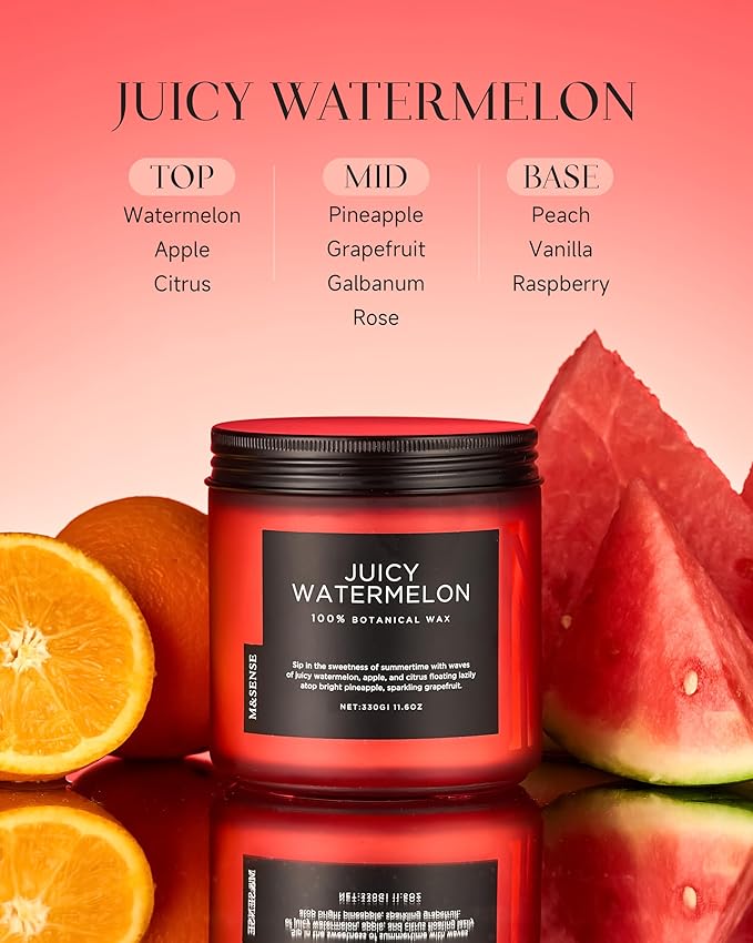 M&SENSE Juicy Watermelon Scented Candle - 11.6oz Clean Non Toxic Natural Soy Wax 70-Hour Burn Long Lasting Candle, 2-Wick Fruit Scent for Home Decor & Housewarming Gifts - Fragrance for Women & Men - Bloomnest