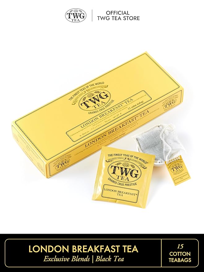 TWG Tea | London Breakfast Tea | Black Tea | Cocoa Pod | 15 Hand Sewn Cotton Teabags | Gift Set - Bloomnest