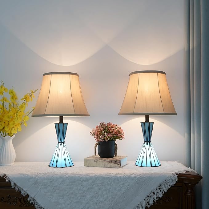 Table Lamps Set of 2, 3-Way Dimmable Modern Glass Table Lamps for Living Room with Stained Glass Night Lights 21" Bedside Desk Lamps for Nightstand for Home Decorations - Bloomnest