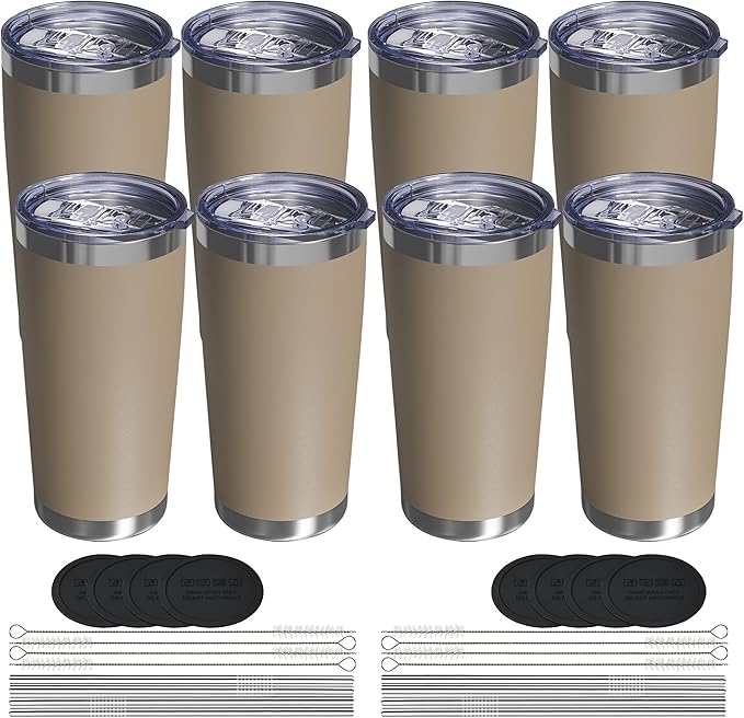 Travel Coffee Tumbler 20oz, 8 Pack Leakproof Travel Coffee Mug with Lid and Straw, Stainless Steel Double Wall Vacuum Insulated Tumbler for Hot/Iced Drinks (Textured Matte, Brown) - Bloomnest