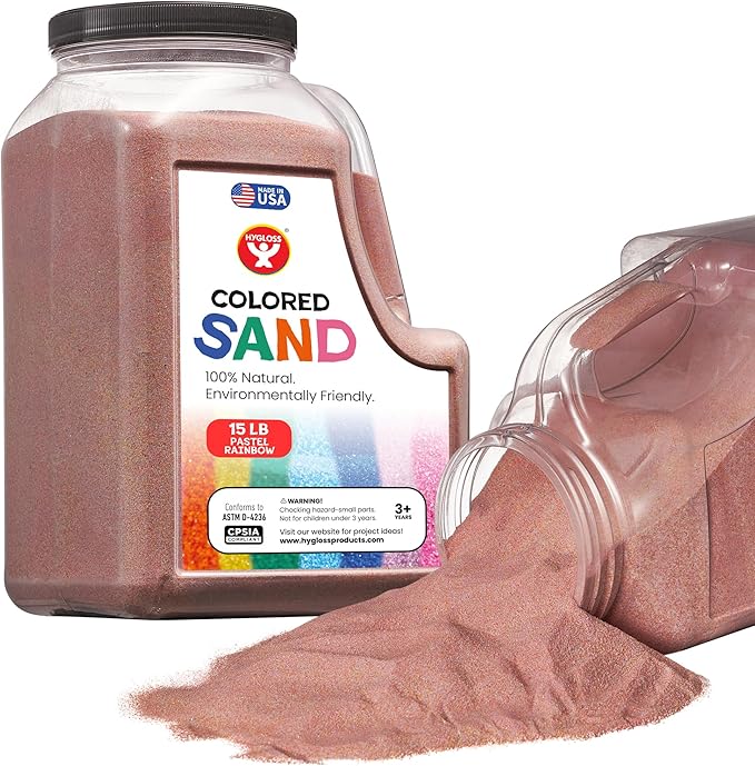 Hygloss Colored Sand for Crafts - 15 lb Bottle, Pastel Rainbow - Vibrant Colorful Fine Sensory Play Sand Art Kits for Kids - Classroom Activities for Children 3 4 5 6 7 8 9 10 11 12 - Safe for Ages 3+ - Bloomnest