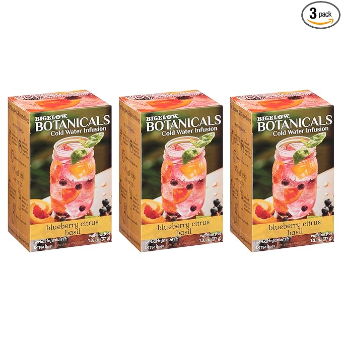 Bigelow Botanicals Cold Water Infusion Blueberry Citrus Basil Tea Bags 18 Count Box (Pack of 3), Herbal Infusion, Caffeine Free, 54 Tea Bags Total - Bloomnest
