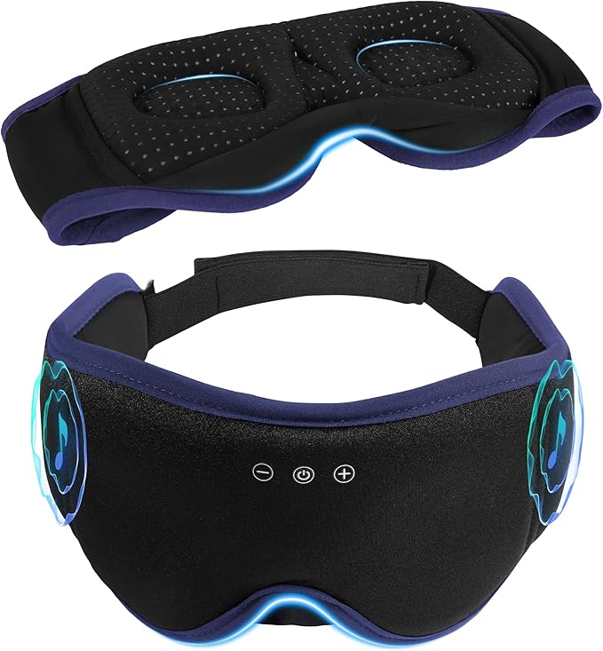 LC-dolida Sleep Mask with Headphones Bluetooth 5.4, 3D Sleeping Headphones for Side Sleepers Bluetooth Sleep Mask Blackout Bluetooth Eye Mask for Sleeping Travel Meditation Men Women - Bloomnest