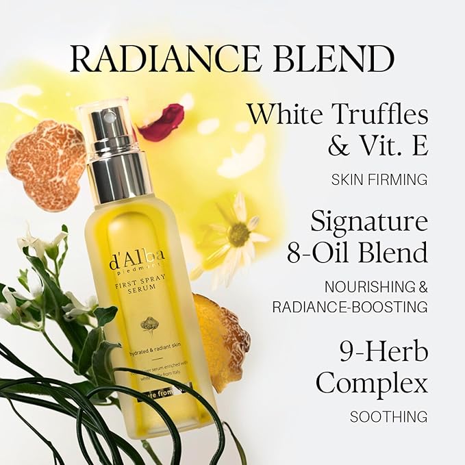d'alba Piedmont Italian White Truffle First Spray Serum, Vegan Skin Care, Light-weight Face Moisturizer, Glow Serum for Radiant Skin, Non Comedogenic, All In One Mist, Korean Skin Care (3.38 fl oz.) - Bloomnest