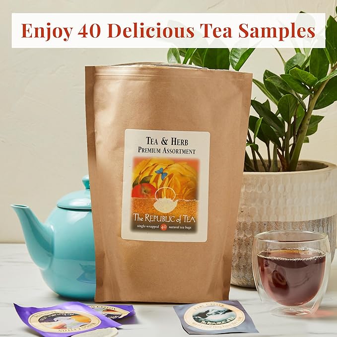 The Republic of Tea – Premium Assortment of Teas & Herbs, 40 Individually Wrapped Tea Bags (Pack of 2) - Bloomnest
