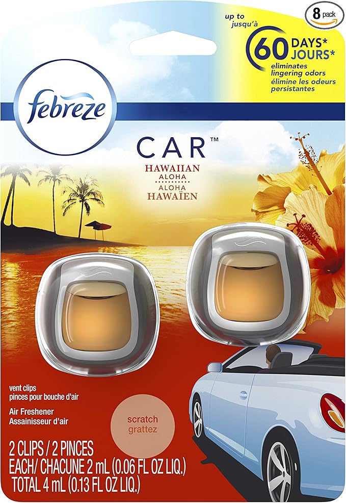 Febreze Car Air Fresheners, Hawaiian Aloha, Odor Fighter for Strong Odors Car Vent Clips (16 Count) - Bloomnest