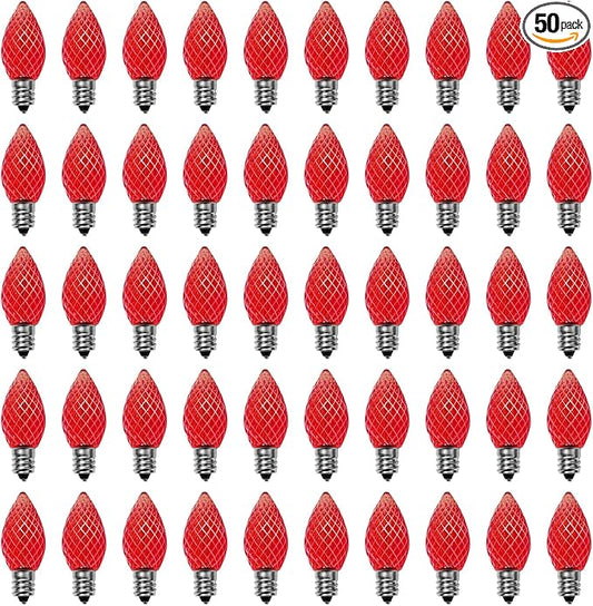 Meconard C7 Led Replacement Christmas Light Bulbs, C7 Shatterproof Led Bulbs for Christmas Indoor Outdoor String Lights, E12 Candelabra Base, Commercial Grade Holiday Bulbs, Red, 50 Pack - Bloomnest