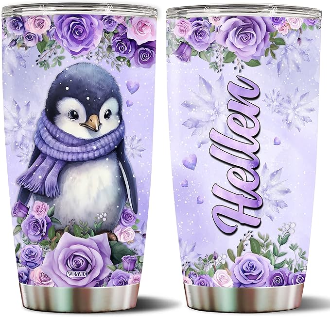 Personalized Penguin Tumbler Customized Name Penguins Water Bottles Gifts For Women Valentine Birthday Christmas Custom Glasses Mug Lover Gift 20oz Insulated Stainless Steel Coffee Cup With Lid - Bloomnest
