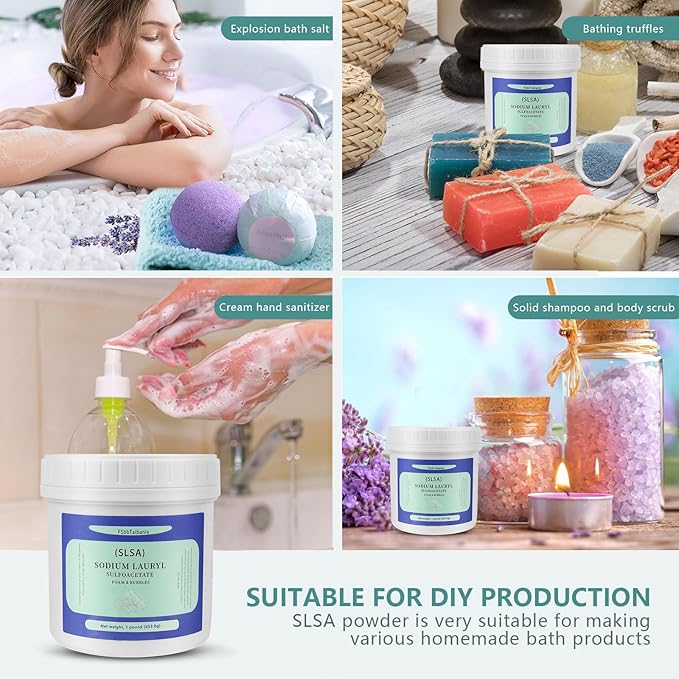 1 Pound of SLSA Powder for Bath Bomb Making, Premium Sodium Lauryl Sulfoacetate Powder, Sodium Lactate for soap Making, Gentle on The Skin. Suitable for Bath TrufflesCrafting Bath Bombs and More - Bloomnest