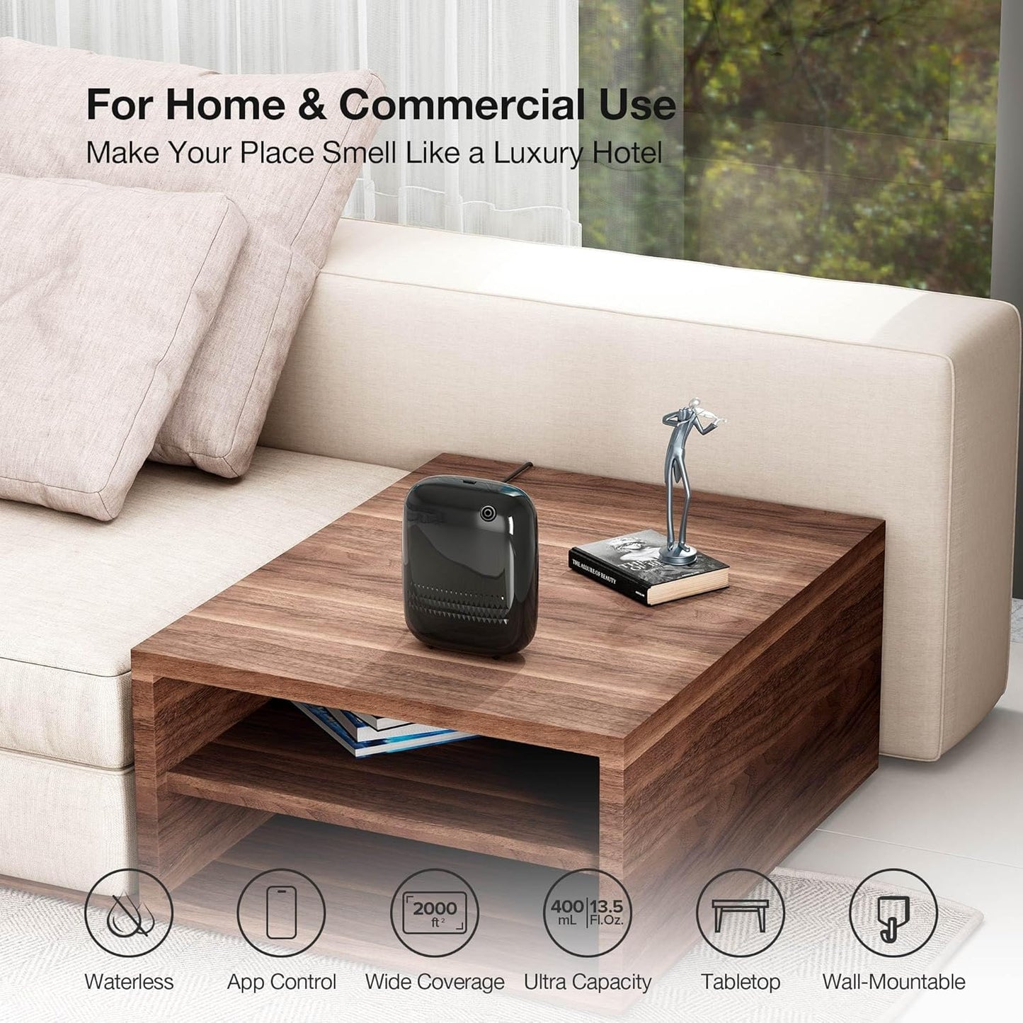 Airversa Smart Scent Air Machine with 400mL Capacity Up to 2000 sq.ft. Waterless Essential Oil Diffuser for Home and Commercial Use, Aromatherapy Scent Diffuser for Large Rooms, ANW-Black