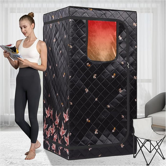 Smartmak Full Size Portable Home Sauna Kit, 1 Person Far Infrared Sauna, Full Body Sauna Tent for Relaxation, with Timer & Temperature Remote Control, Foot Heating Pad,Upgraded Folding Chair - Black Smartmak