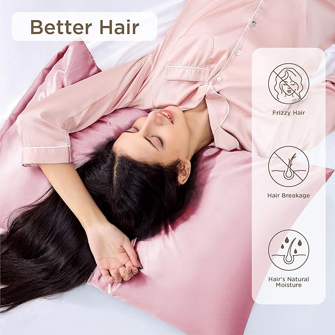 Bedsure Satin Pillowcase Standard Set of 4 - Pink Silky Pillow Covers for Hair and Skin 20x26 Inches, 4 Pack with Envelope Closure, Similar to Silk Pillow Cases, Gifts for Women Men - Bloomnest