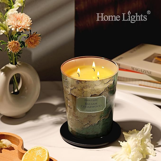 HomeLights Balsam Cedarwood Scented Candles | 34oz Soy Candles Industrial Chic 3-Wick Large Candle Jars | Ideal Candle Gifts for Events, Home Decor Stress, Relief & Relaxation - Bloomnest