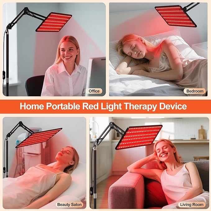 Morfone Red Light Therapy for Body Face - Infrared Light Therapy Lamp 660nm, 850nm, 940nm Tri-Wavelength LED Beads Panel with Height Adjustable Stand for Home Use, Gift for Women Girls, S Morfone