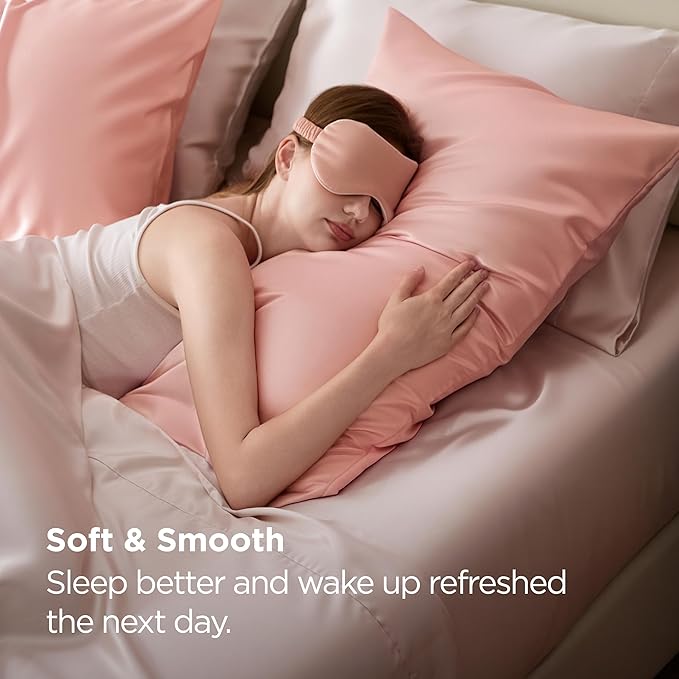Bedsure Satin Pillowcase for Hair and Skin Queen - Peach Pink Silky Pillowcase 2 Pack with Envelope Closure, Similar to Silk Pillow Cases, Gifts for Women Men, 20x30 Inches, 2pcs - Bloomnest
