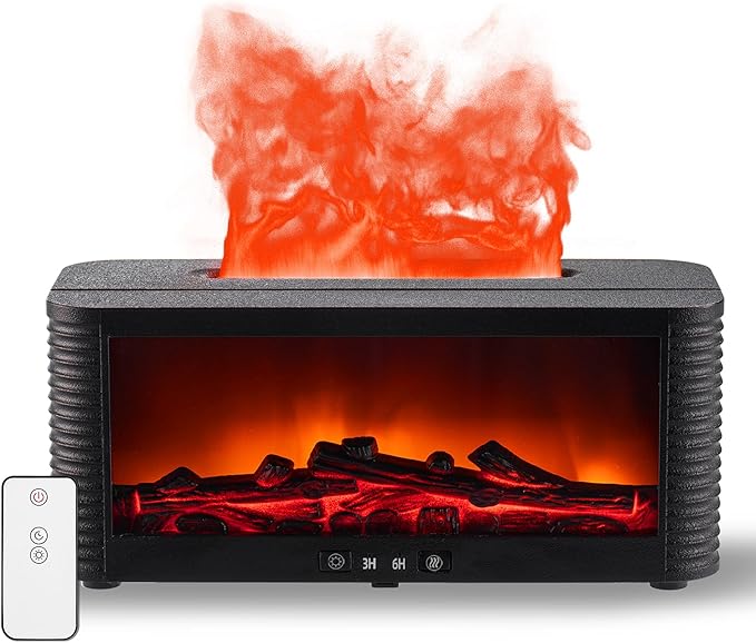 2026 Upgraded 9 Color Flame Fireplace Aroma Essential Oil Diffuser,250ml USB Desktop Noiseless Cool Mist Humidifier with Timer Auto-Off Protection for Home,Office, Gift (Black) - Bloomnest