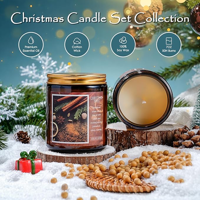 Christmas Candle | Christmas Spice Scented Candle, Holiday Candles Gift, Soy Wax Candle for Home Scented, Aromatherapy Jar Candles, Gifts for Women and Men, Cozy Winter Candles for Home Decor, 7 oz - Bloomnest