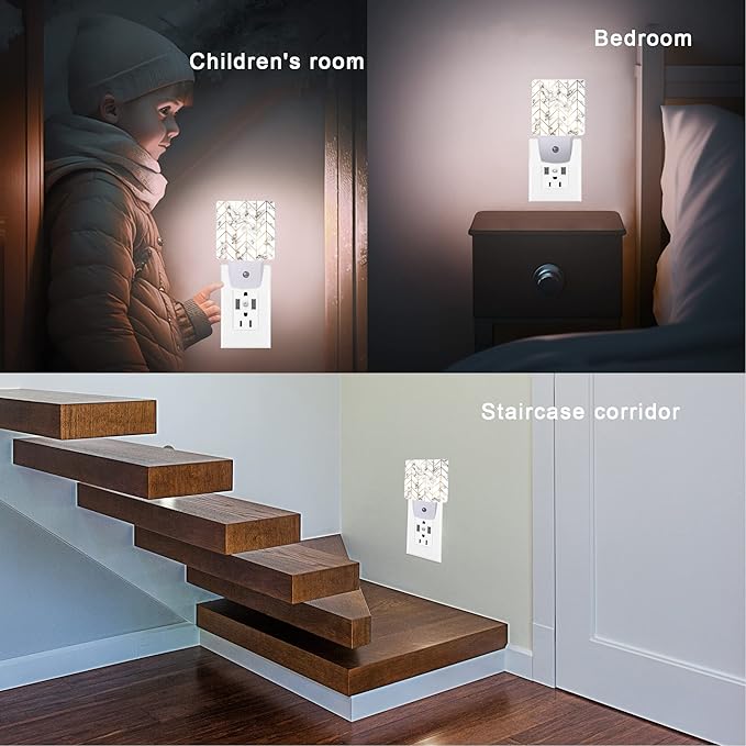 Marble Line Geometric Night Light,Plug-in Night Lights with Dusk-to-Dawn Sensor for Stairway/Hallway/Kitchen Sleep Friendly lamp for Women/Girls/Boys Gift,0.5W - Bloomnest