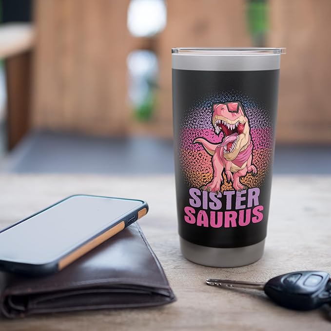 Sistersaurus - Dinosaur Family Kids Sisters Sibling Reveal Stainless Steel Insulated Tumbler - Bloomnest