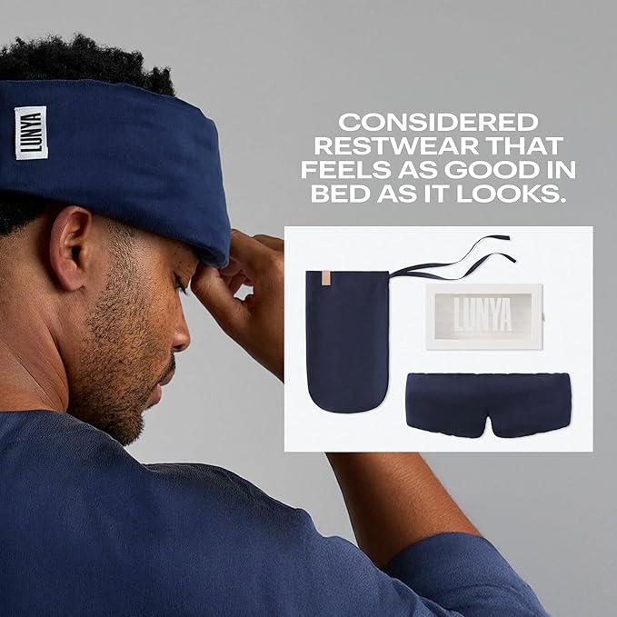 Lunya Sleep Mask with Box - Washable Silk Sleeping Mask and Headband for Beauty Routines - Thermoregulating Comfort for Restful Nights - Silk Eye Mask for Women - Large - Deep Blue - Bloomnest