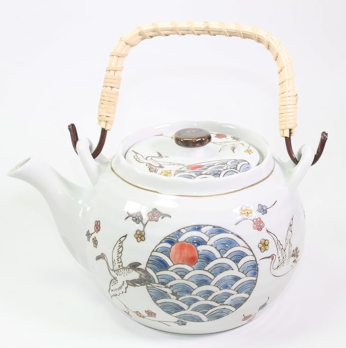 White Crane Heron Japanese Teapot set with 4 Tea Cups ~ Japanese Antique Design and Filter Gift/Birthday gift/Kitchen/Teapot/idea for gift ~ We Pay Your Sales Tax - Bloomnest