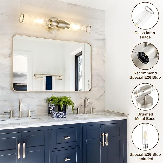 Sand Nickel Battery Operated Wall Sconces Set of Two, Rechargeable Wall Sconce with Dimmable Remote Control, 20 Inch Wireless Sconce Wall Light for Bedroom, Living Room (Bulbs Included) - Bloomnest