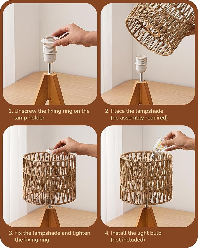 EDISHINE Small Table Lamp, Rattan Wood Tripod Bedside Lamp, Boho Nightstand Lamp for Living Room, End Table, Office, E26 Base, Natural Style - Bloomnest
