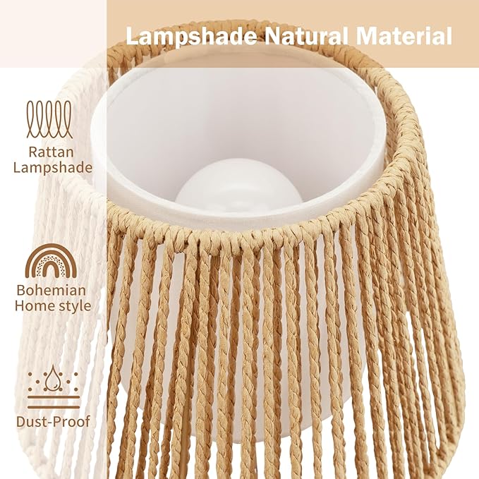 ONEWISH Touch Bedside Table Lamps Set of 2, 14.2" Boho Lamp 3 Way Dimmable, Rope lamp for Bedroom Nightstand Farmhouse, LED Bulb Included(Gold) - Bloomnest