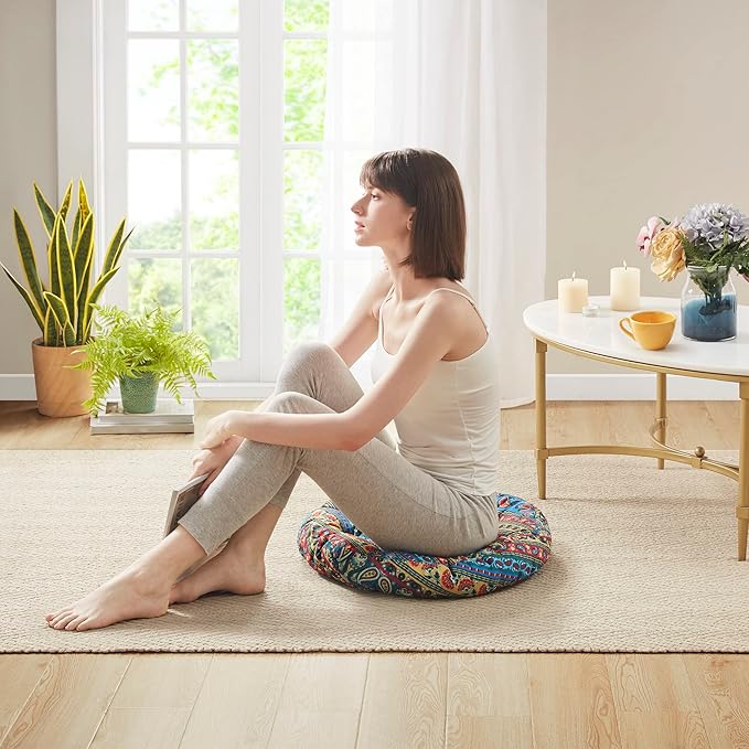 Codi Meditation Floor Pillow, Boho Pillows Seating for Adults and Kids, Large Round Cushion for Yoga Living Room Tatami Sitting, Memory Foam Added, 22x22 Inch, Multi Blaidiere - Bloomnest