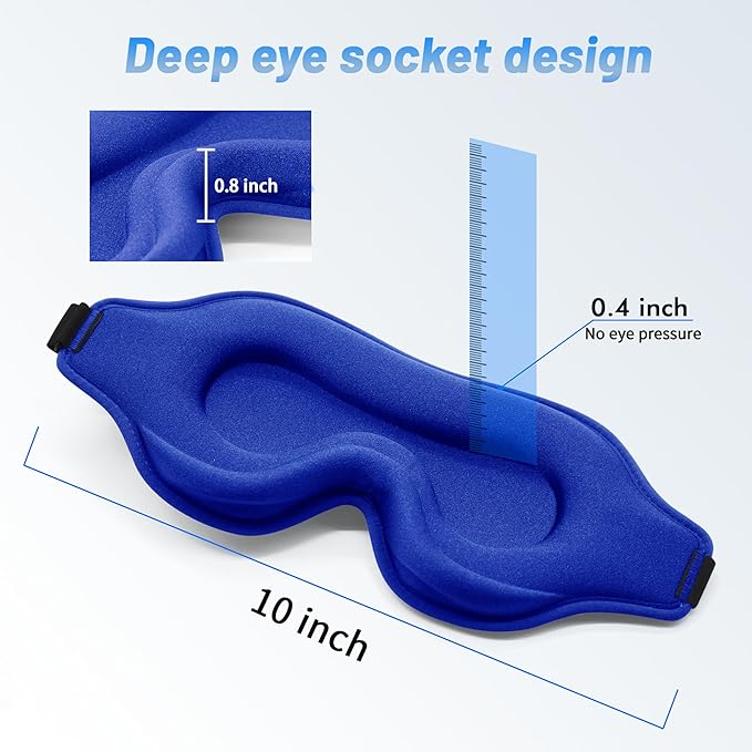 Sleep Eye Mask for Men Women, Lash Extensions 3D Sleeping Mask, Travel Blackout Night Blindfold Eye Shade Cover with Adjustable Strap (Blue-3D) - Bloomnest