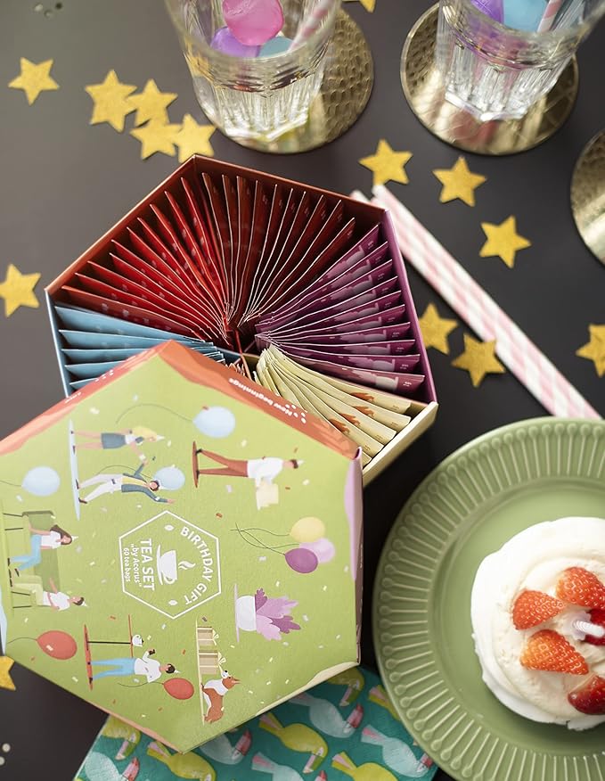 ACORUS | Birthday Gift Tea Set | Natural Tea Hamper Box Gift Set of 6 Flavors | Thoughtful Present for Birthday | Large Selection Box | Tea Gift Sets | 60 Herbal and Fruit Tea Bags Variety Pack - Bloomnest