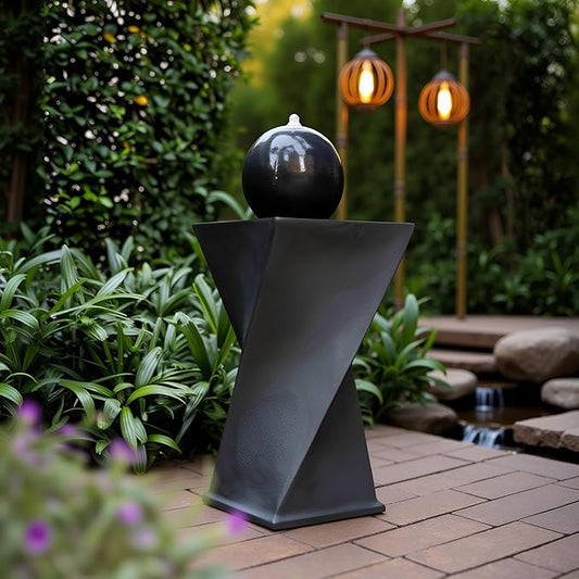 Black Sphere Water Fountain Outdoor –Unique Rotating Curve Design，Modern Zen Water Fountain for Garden, Patio, Indoor Floor Standing Decor,32.28'' Tall (Black) - Bloomnest