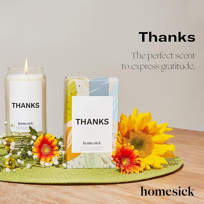 Homesick Scented Candles for Home (Thanks) - 13.75 oz Long-Lasting Soy Wax Blend Jar Candle Gifts for Women for All Occasions, 60-80 Hours Burn Time - Notes of Cucumber, Lemon & Patchouli - Bloomnest