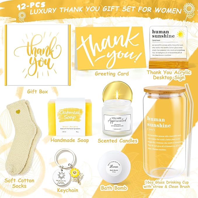 12PCS Thank You Gifts for Women,Valentine's Day Gift,Appreciation Gifts for Coworkers, Sunshine Box for Employee, Thanks You Baskets for Women Friends Teacher, Mentor, Families, Friends, Leaders - Bloomnest