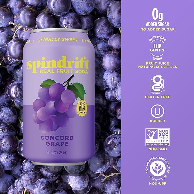 Spindrift "Concord Freeze" Grape Soda Made With Real Squeezed Fruit 12 Pack Case - Bloomnest