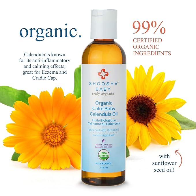 Shoosha Organic Calendula Oil French Lavender, for Babies, Real Calendula Oil, Calendula Massage Oil Moisturizer, Hypoallergenic, Gluten-Free, 100% Biodegradable - Bloomnest