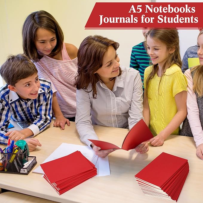 Mimorou 100 Pcs Journals Notebooks Bulk - Kraft Softcover A5 Small Notebooks 5.5 Inch x 8.3 Inch Notepads with 60 Page 30 Sheet for Writing Sketch Travel Office Supplies(Red,Lined) - Bloomnest