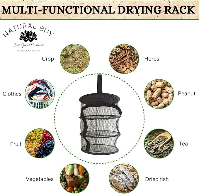 9 Inch 3 Level Micro Hanging Dry Net Indoor/Closet Drying Rack for Herbs, Organizer, Freshner - Black Mash Screen with Top-to-Bottom Zipper - Apartment Size with Zipped Storage Pouch - Bloomnest