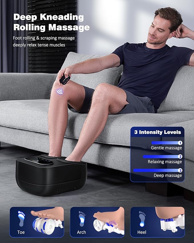 Foot Massager with Heat and Remote, Shiatsu Deep Kneading Feet Massager for Plantar Fasciitis & Neuropathy, Foot Warmer, Gifts for Mom Women Men Dad, Fits Up to Men Size 12 - Bloomnest