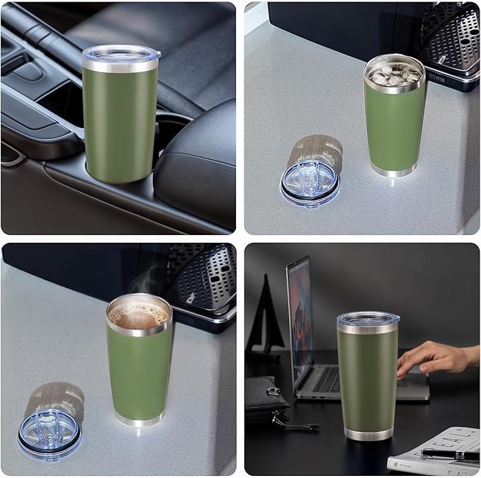 OMTech 20oz Tumblers Bulk, 12pc Stainless Steel Tumbler Set with Lid & Straw, Double Wall Vacuum Insulated Mug for Laser Engraver, Travel Coffee Mug for Hot & Cold Drinks, Army Green Powder Coated Cup - Bloomnest