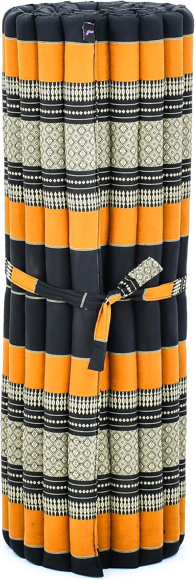 Leewadee - Kapok Roll Mat – Handcrafted Folding Sleep & Relaxation Mattress from Thailand, Ideal as Guest Bed, Camping Mat, Yoga Mat or Traditional Futon, 75 x 39 inches, Black Orange - Bloomnest