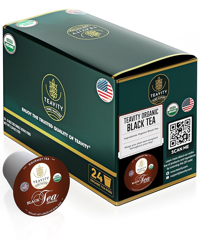 Organic Black Tea Pods for Keurig - Naturally Caffeinated Unsweetened Black Tea Pods by Teavity (24 Tea Pods) - Bloomnest