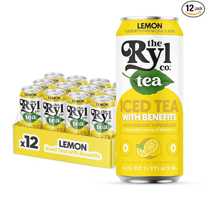 Ryl Iced Tea, Lemon, Antioxidant Superblend, Zero Sugar, Low Carb, Zero Calorie Iced Tea, 16.0 Fl Oz (12-Pack) - Bloomnest