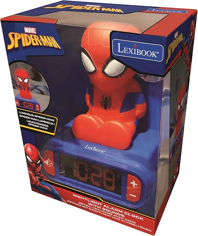 LEXiBOOK - Marvel Spider-Man Digital Alarm Clock with Night Light Snooze and Marvel Spider Man Superheroes Sound Effects - Boys Clock - Luminous Spiderman, Blue - RL800SP - Bloomnest