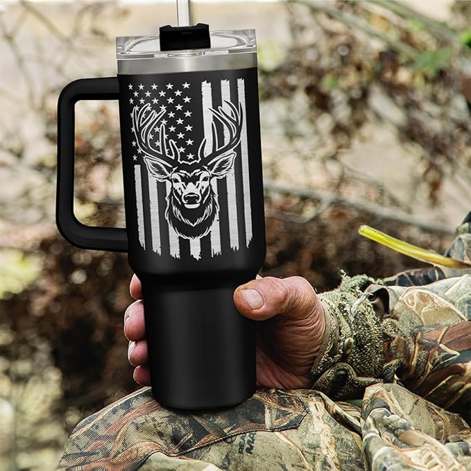 SANDJEST I'd Rather Be Hunting Tumbler with Handle for Men 40oz, Hunter Gifts for Dad Grandpa Husband Boyfriend, Hunters Stainless Steel Coffee Cup, Gifts for Birthday Christmas Fathers Day - Bloomnest