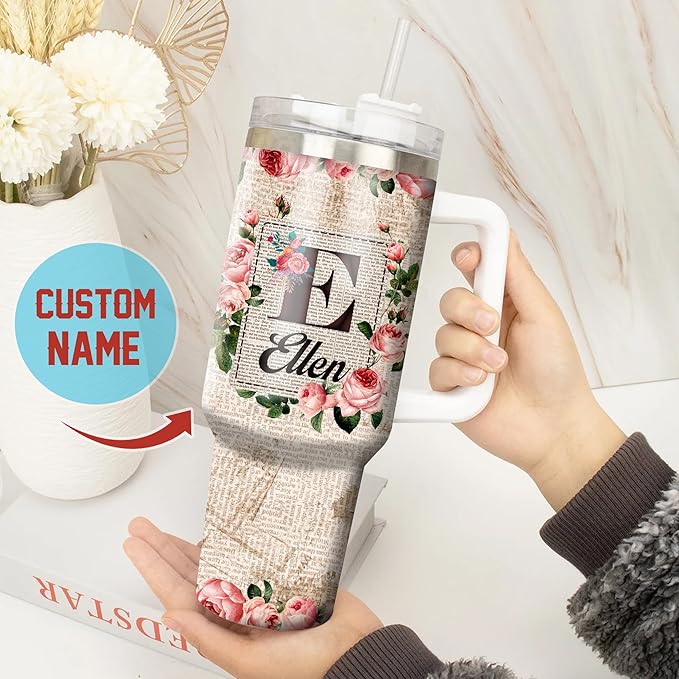 WAZONE Personalized Book Lovers Coffee 40 Oz Insulated Stainless Steel Tumblers with Handle and Straw Cups Custom Birthday Christmas Gifts for Bookholic Friends Besties Soul Sisters Brothers - Bloomnest