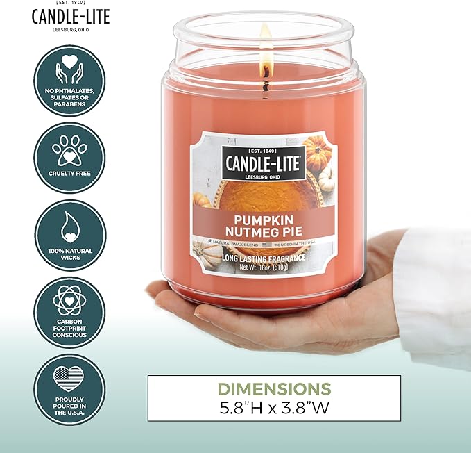 Candle-lite Halloween Scented Candles, Pumpkin Nutmeg Pie, 18 oz Jar, Proudly Poured in The USA, Aromatherapy Candle, Single-Wick with 110 Hours of Burn Time, Perfect for Creating an Inviting Ambiance - Bloomnest