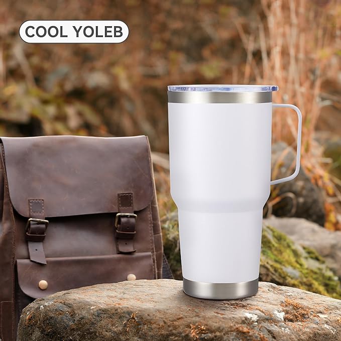 30 oz Tumbler with Handle and Lid, Stainless Steel Tumblers Double Wall Vacuum Insulated Travel Mug Leak Proof Cup Keep Drinks Cold and Hot White, 1 Pack - Bloomnest